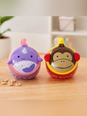 Skip Hop Zoo Snack Cups 2-Pack Monkey & Hippo No Spill Toddler
